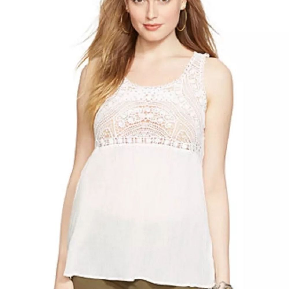 LAUREN RALPH WHITE COTTON  CROCHET Tank Top Blouse